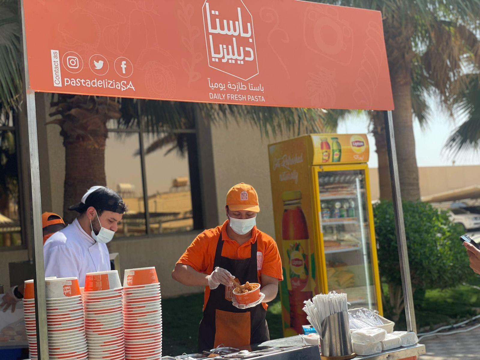 Serve pasta to employees