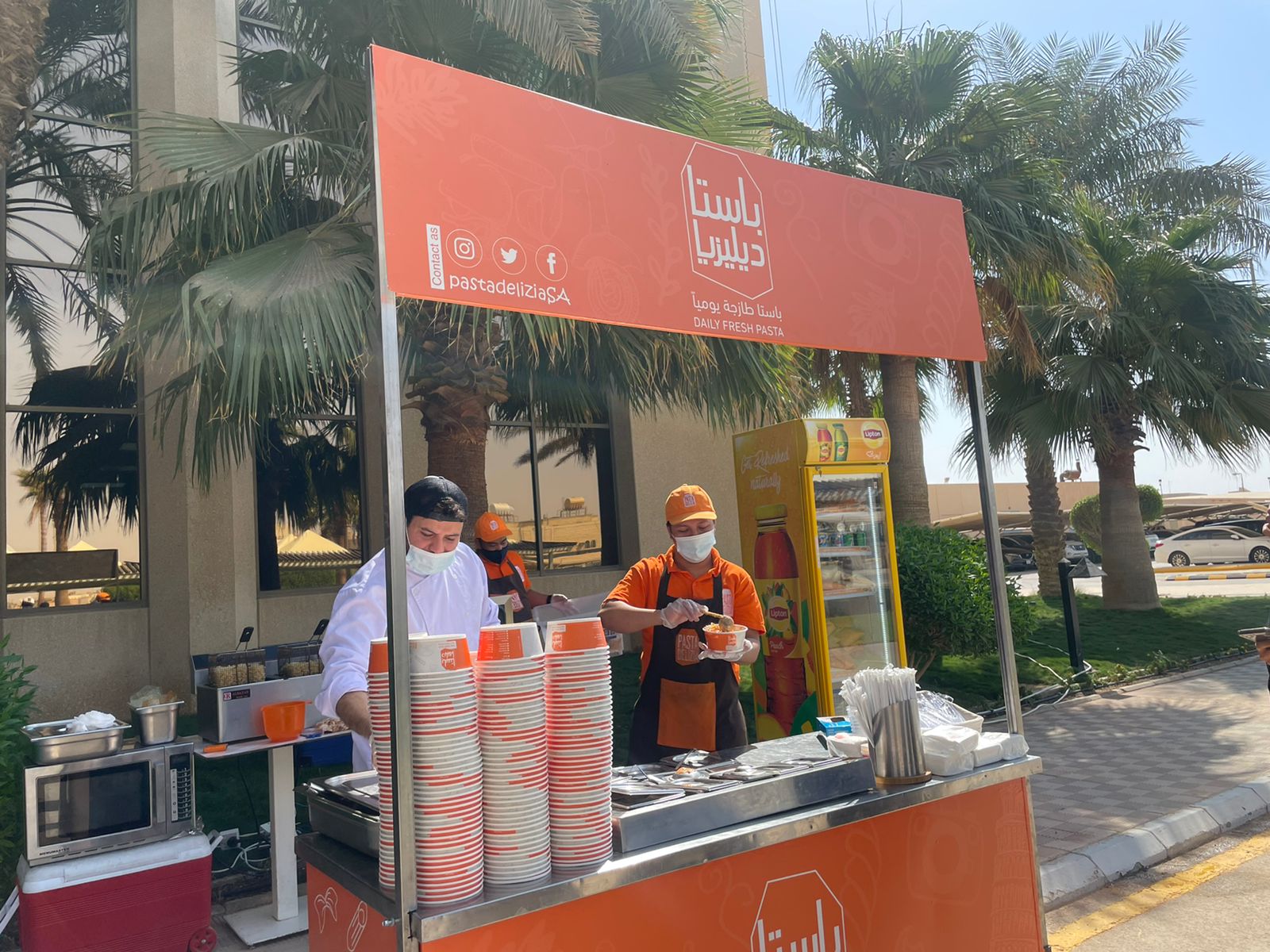 Serve pasta to employees